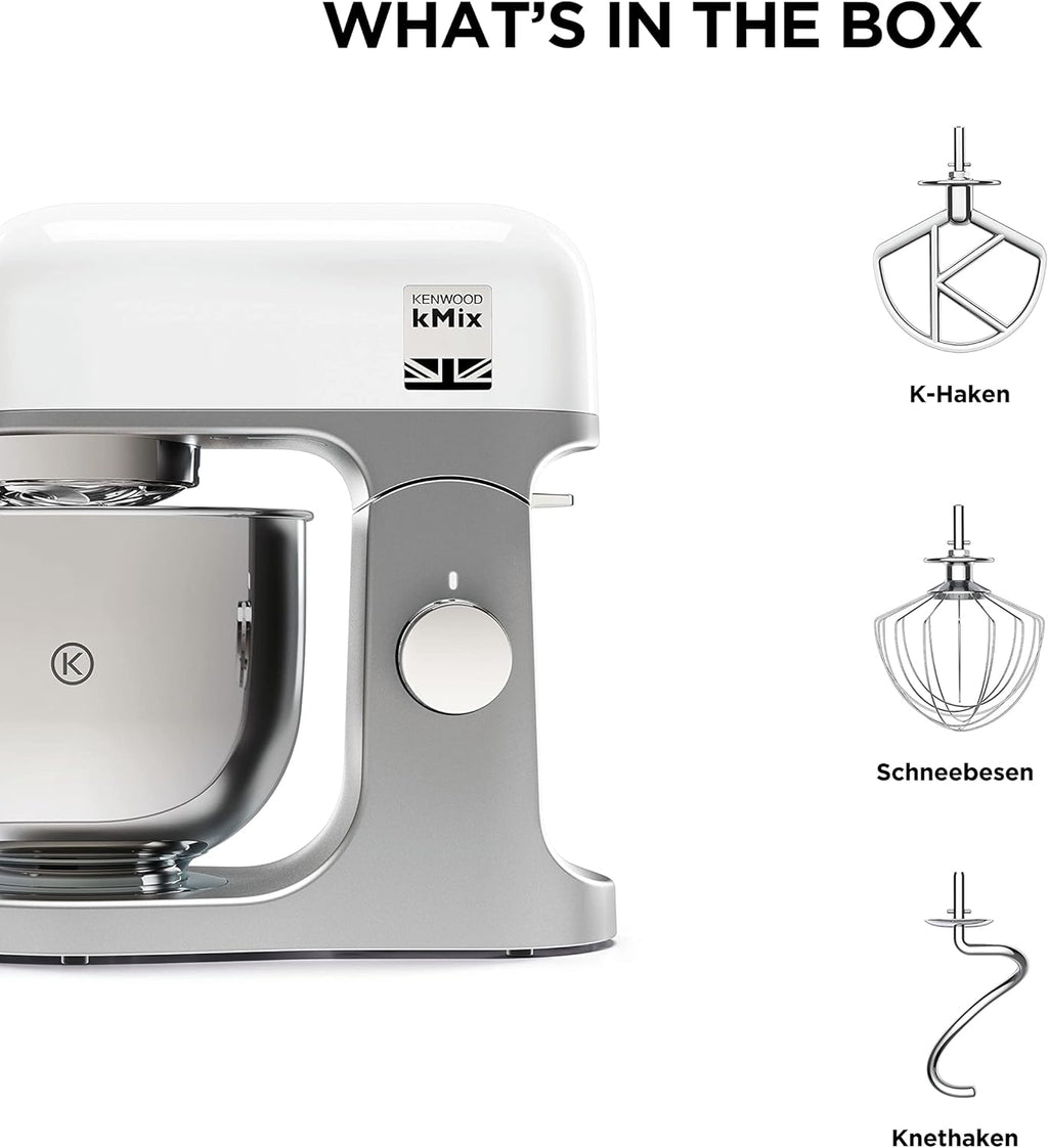 Kenwood kMix KMX750RD Küchenmaschine, 5 l Edelstahl Schüssel, Safe-Use-Sicherheitssystem, Metallgehuse, 1000 Watt, inkl. 3-Teiligem Patisserie-Set und Spritzschutz, Rot