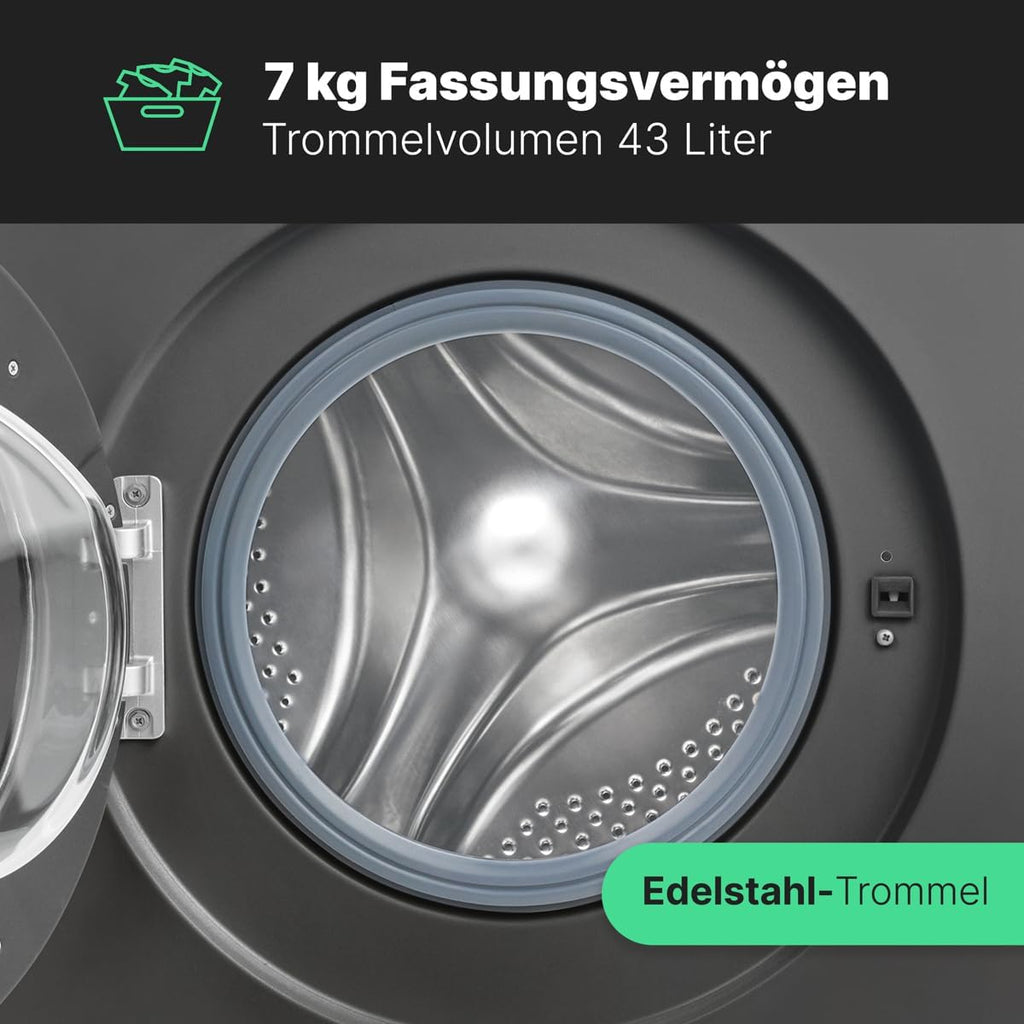 Bomann Waschmaschine 7kg | max. 1400 U/min | 10 Jahre Motor-Garantie | effizienter, leiser & langlebiger Invertermotor | 15 Programme | Endzeitvorwahl | LED-Display | Washing Machine | WA 7175 wei