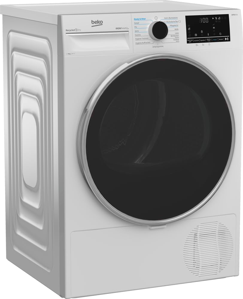 Beko B5T4824IF bPRO 500 Wäschetrockner, 8 kg, Frontlader Wärmepumpentrockner, allergikergeeignet, 15 Programme, Dampffunktion, Knitterschutz, Silent-Programm, AquaWave Schontrommel, Weiß