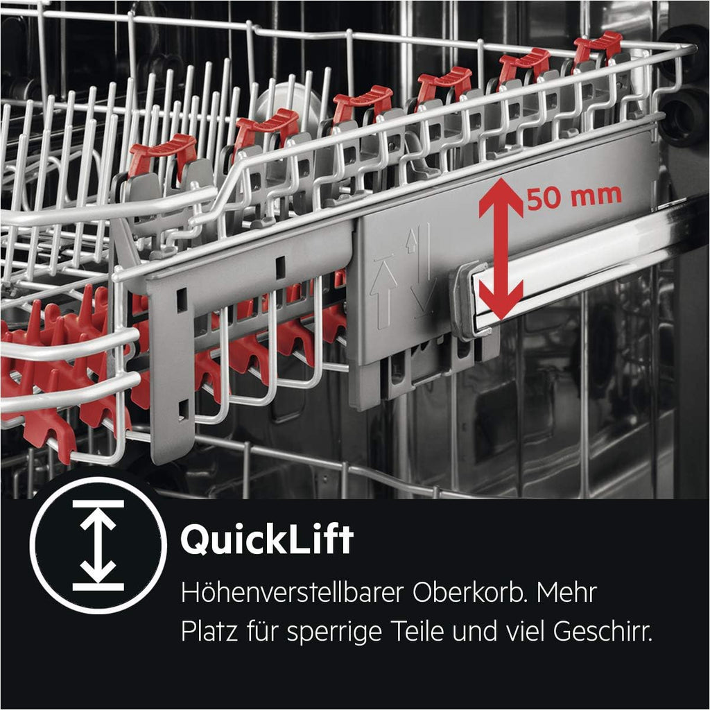 AEG Vollintegrierter Geschirrspüler 60cm, Spülmaschine Serie 7000: mit Glasschutz, Energieklasse A, Besteckschublade, personalisierte Zeit-Steuerung, leise 41dB, ComfortRails, Wasserstopp, FSE7676AP
