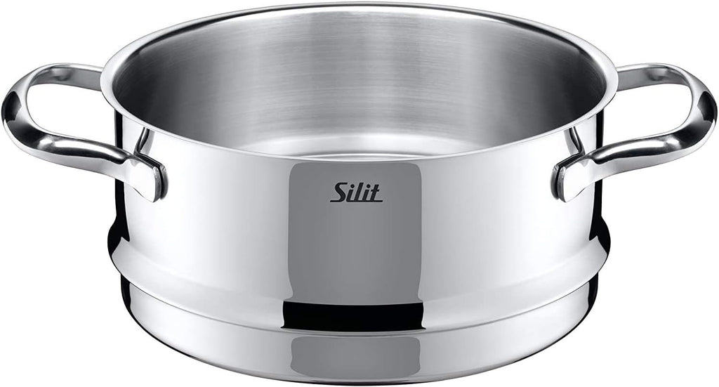 Silit Toskana Topfset induktionsgeeignet 10-teilig, Kochtopf Set mit Glasdeckel, Induktionskochtöpfe, Milchtopf, Dämpfer, Pfanne, Edelstahl teilmattiert, Induktions Töpfe Set unbeschichtet