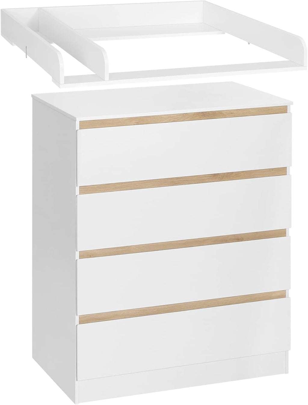 WOLTU Wickelkommode mit abnehmbarer Wickelaufsatz, Wickeltisch Baby, Wickelregal, Kommode mit 4 Schubladen, Höhe 110 cm, Weiß + Hochglanz Weiß