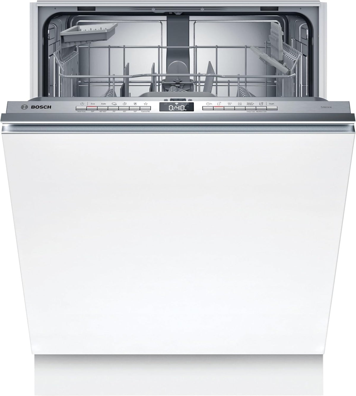 Bosch SMU4ETS08E, Serie 4, Smarter Unterbau-Geschirrspüler 60 cm, Besteckkorb, Spülmaschine mit Programmassistent, besonders Leise, höhenverstellbarer Oberkorb, Automatische Türöffnung, Edelstahl