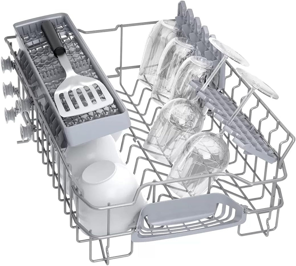 Bosch SRV2HKX41E Serie 2 Geschirrspüler Vollintegriert, 45 cm breit, Besteckkorb, Extra Trocknen auf Knopfdruck, InfoLight rot, AquaStop Schutz gegen Wasserschäden, Mehrfarbig