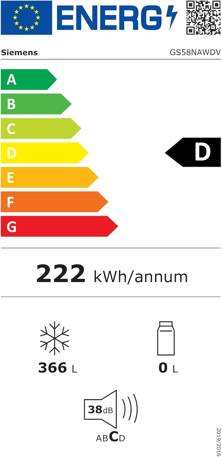 Siemens GS54NAWCV iQ500 Gefrierschrank, 176 x 70 cm, 327 L, noFrost nie wieder abtauen, bigBox Platz für großes Gefriergut, varioZone flexible Glas-und Schubladen, Weiß