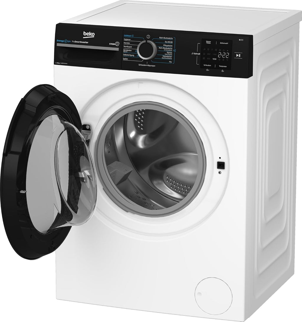 Beko WMC91464ST1 b300 Waschvollautomat, Waschmaschine, 9 kg, Bluetooth, ProSmart Inverter Motor, Dampffunktion, Pet Hair Removal, Watersafe+, Weiß