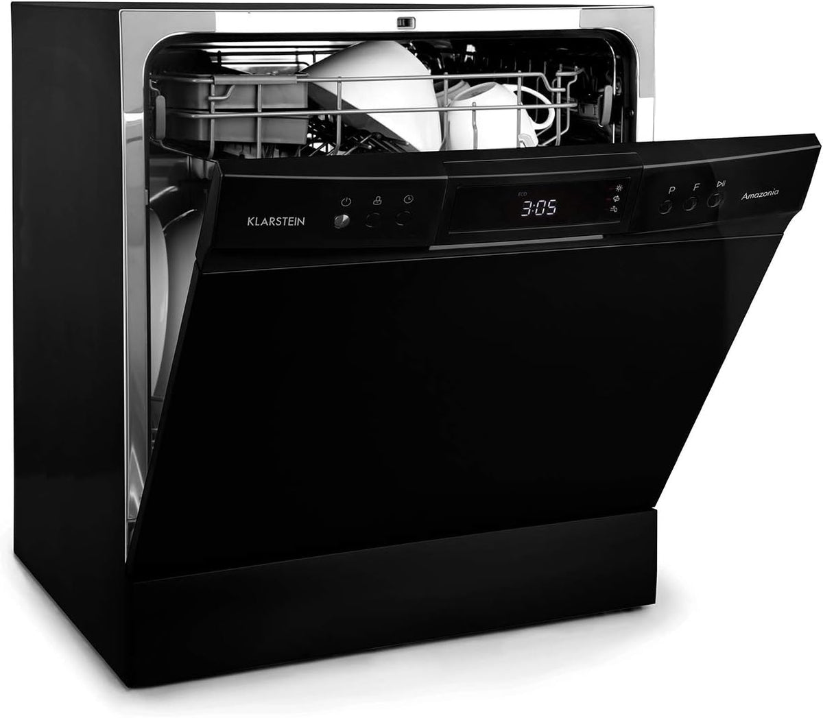 Klarstein  ia 8 - Spülmaschine, Geschirrspüler, Freistehend, Teilintegriert, F, 55 cm breit, 8 Maßgedecke, 6 Programme, Aquastop, silber