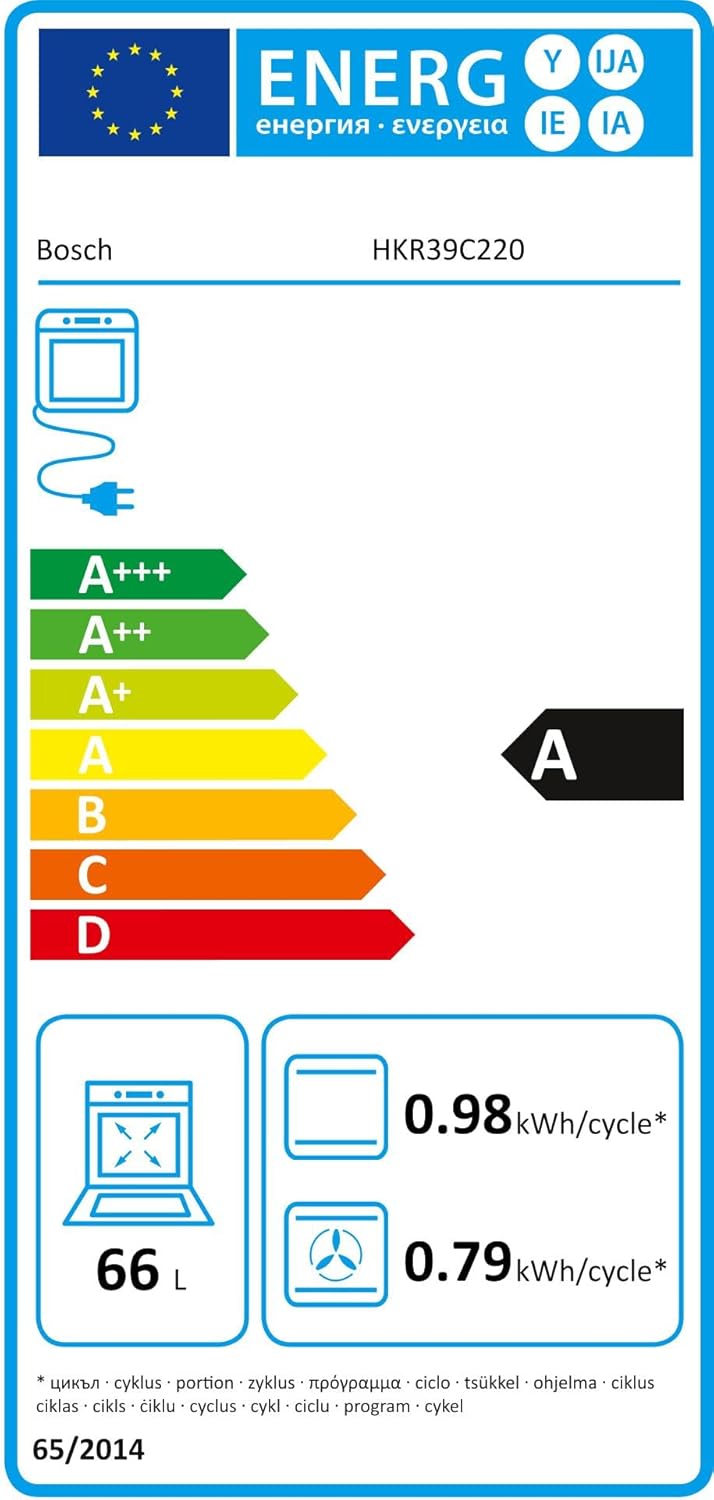 Bosch HKR39C250 Serie 4 Elektro-Standherd, 60 cm breit, EcoClean Direct Reinigungshilfe, 3D Heißluft Backen auf 3 Ebenen, LED-Display-Steuerung, erweiterbare Kochzone für großes Kochgeschirr