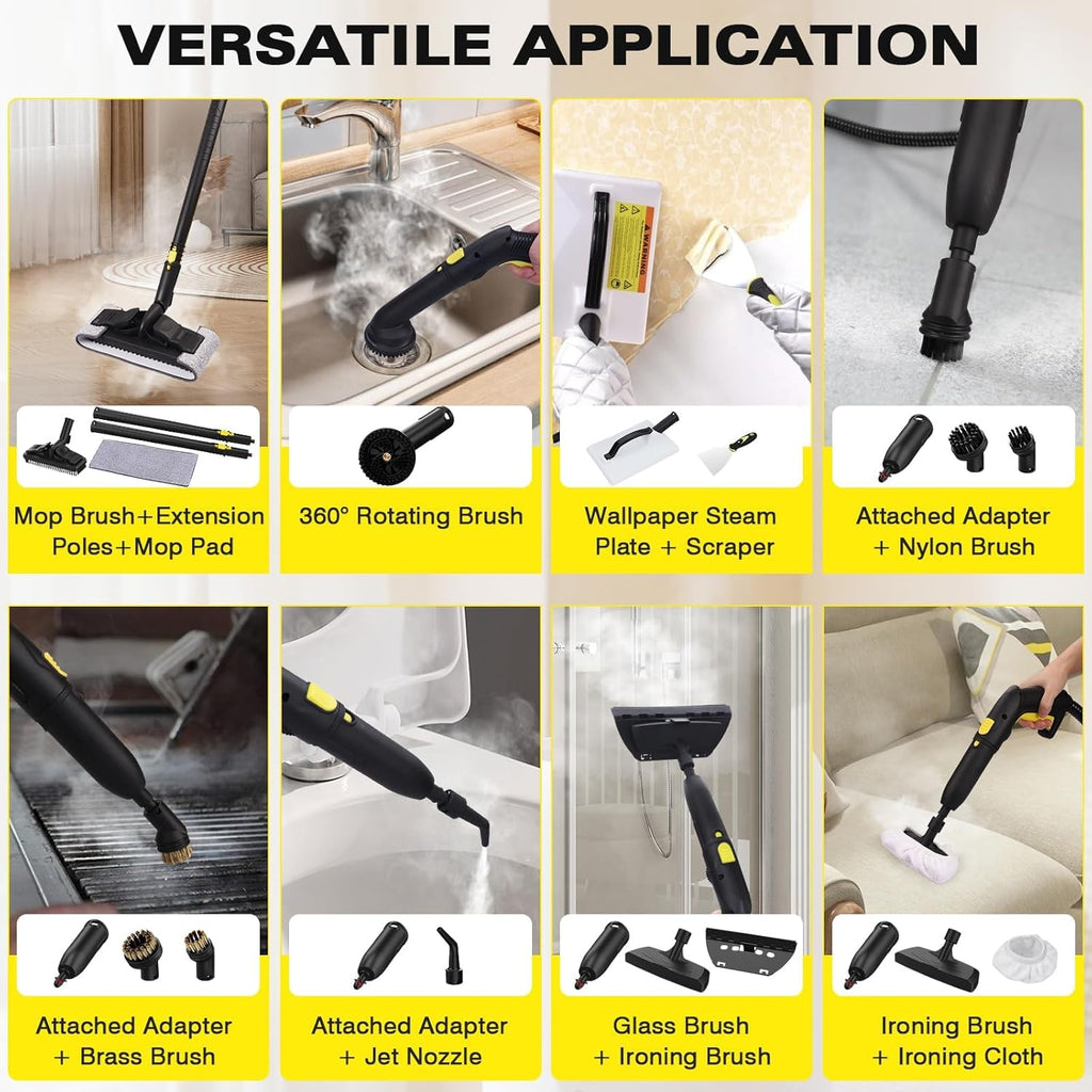 TVD Dampfreiniger,Mehrzweck-Dampfreiniger Handgert,Dampfreiniger für alles mit 28-Zubehrteilen,Entfernen von Tapeten,Boden,Teppich,Sofa,Polstermbel,Auto,Fliesen,Polster,Bad- 1.5L Steam Cleaner
