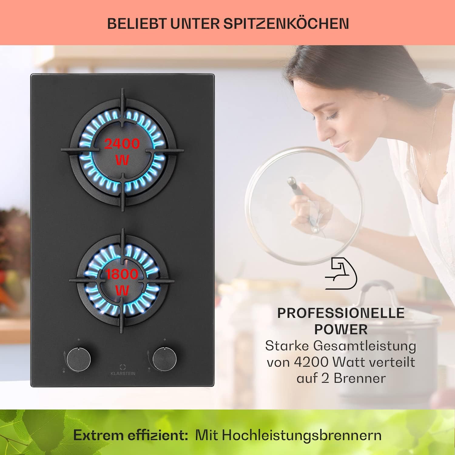 Klarstein Gasherd, Einbau-Gasherd für Propan Gasflasche, Gaskochfeld 4 Flammig, Gasherd für Küche, Camping & Wohnmobil, 8000 W Kochplatte, LPG Gaskocher, Herdplatte für Propangas, Edelstahl Gas-Herd