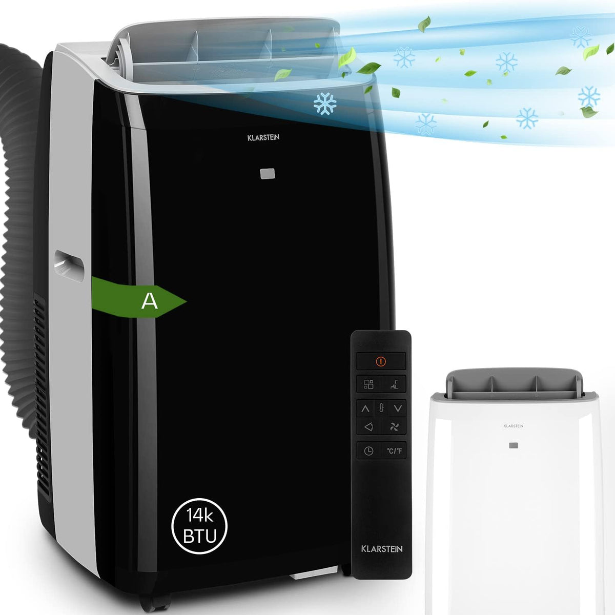Klarstein Mobile Klimaanlage mit Abluftschlauch, 4-in-1 Klimagerät, Ventilator, Luftentfeuchter & Nachtmodus, Kleine & Portable Klimaanlage für Wohnung & Büro, Niedriger Verbrauch, 14000BTU
