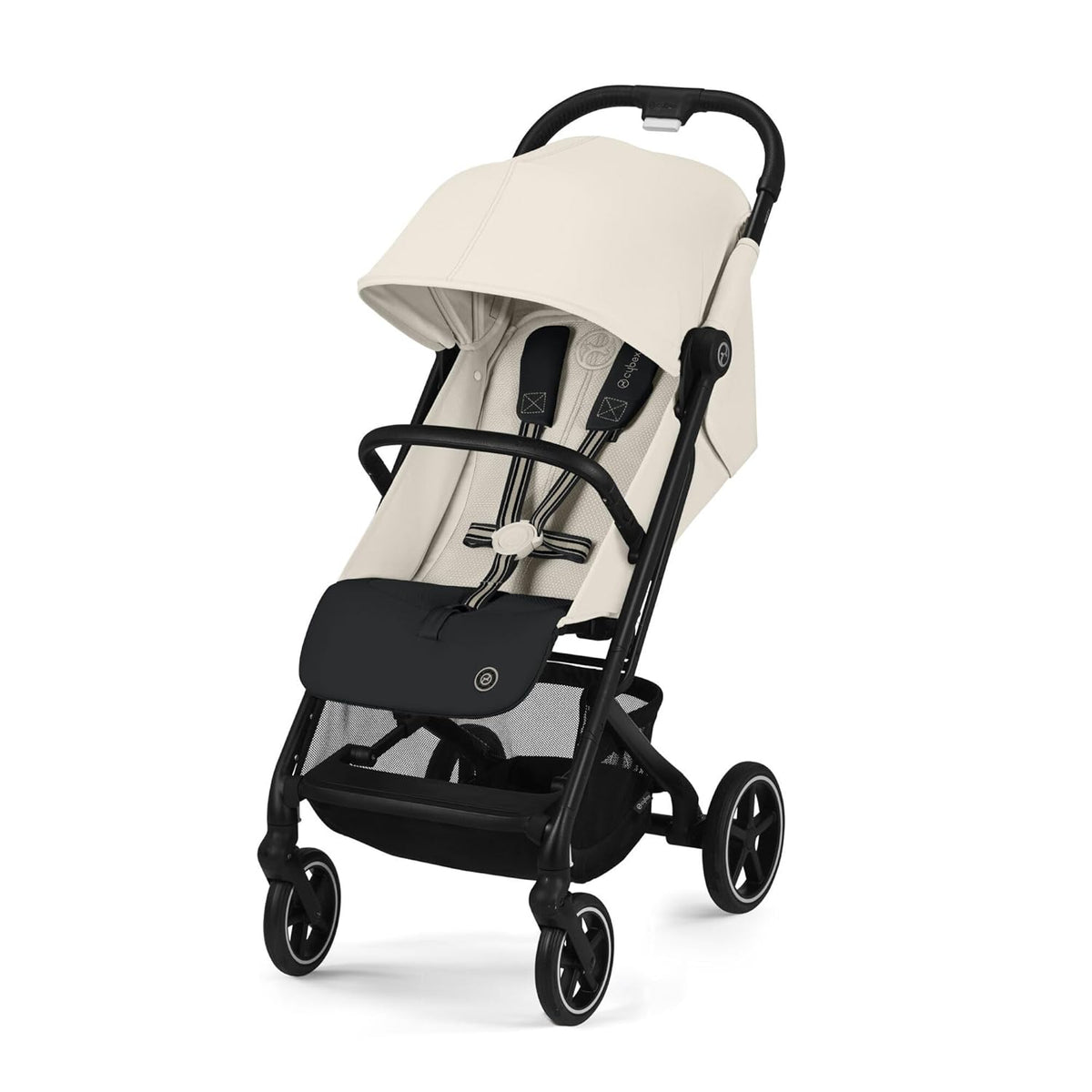 Cybex Gold Kinderwagen Beezy mit One-Pull Harness, Ab Geburt bis ca. 4 Jahre (max. 22 kg), Kompakt und ergonomisch, Almond Beige (Beige mit schwarzem Rahmen)