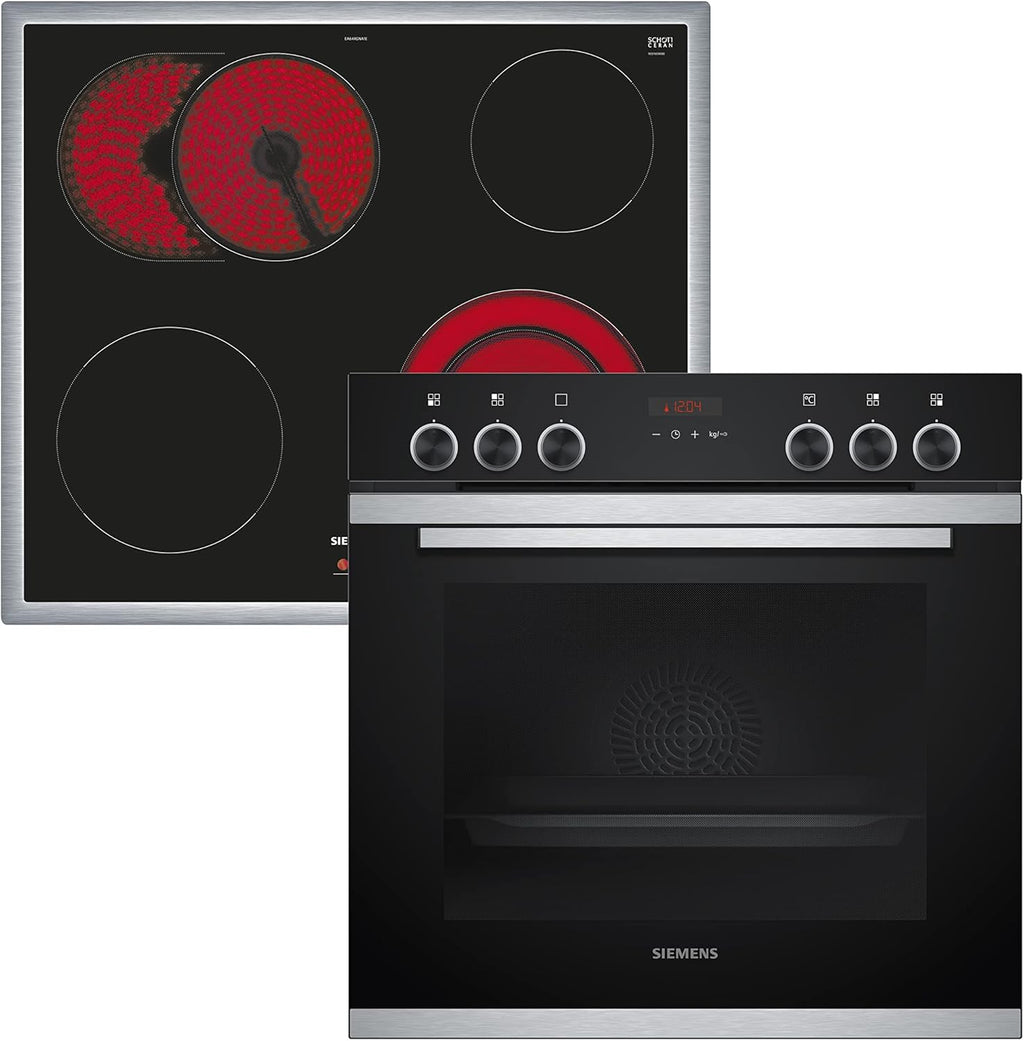 Siemens EQ211KAAB Einbau-Herd-Set iQ300, Integrierbare Herd-Kochfeld-Kombination 60 cm breit, Schnellaufheizung, granit Glanz Emaille, 3D Heißluft, Bräterzone, Schwarz