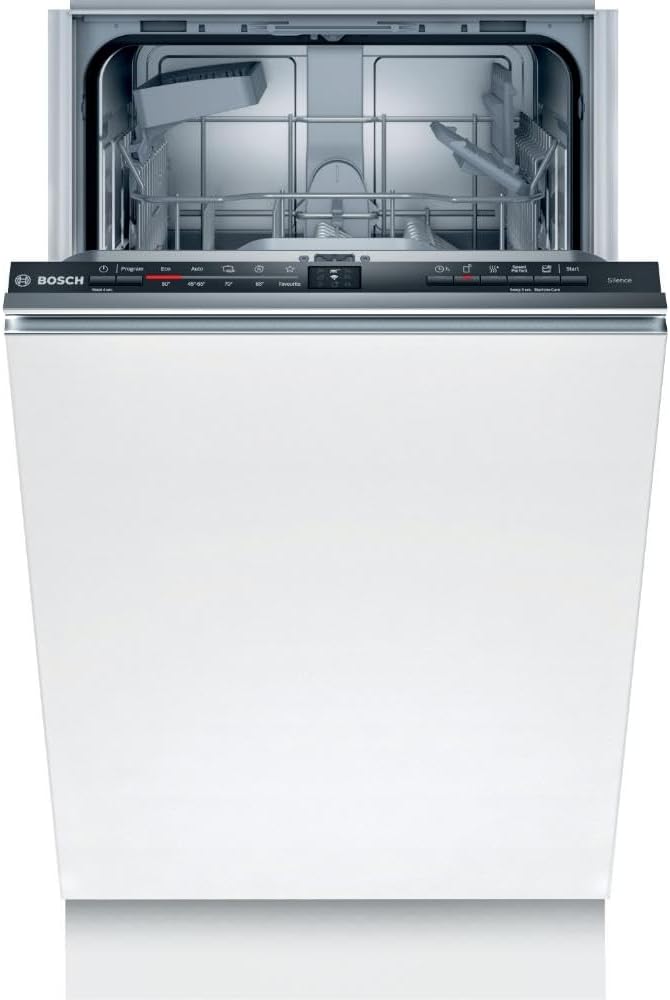 Bosch SPV2IKX10E Serie 2 Smarter Geschirrspüler vollintegriert, 45 cm breit, Besteckkorb, Extra Trocknen auf Knopfdruck, InfoLight roter Lichtpunkt am Boden, AquaStop Schutz gegen Wasserschäden, Weiß