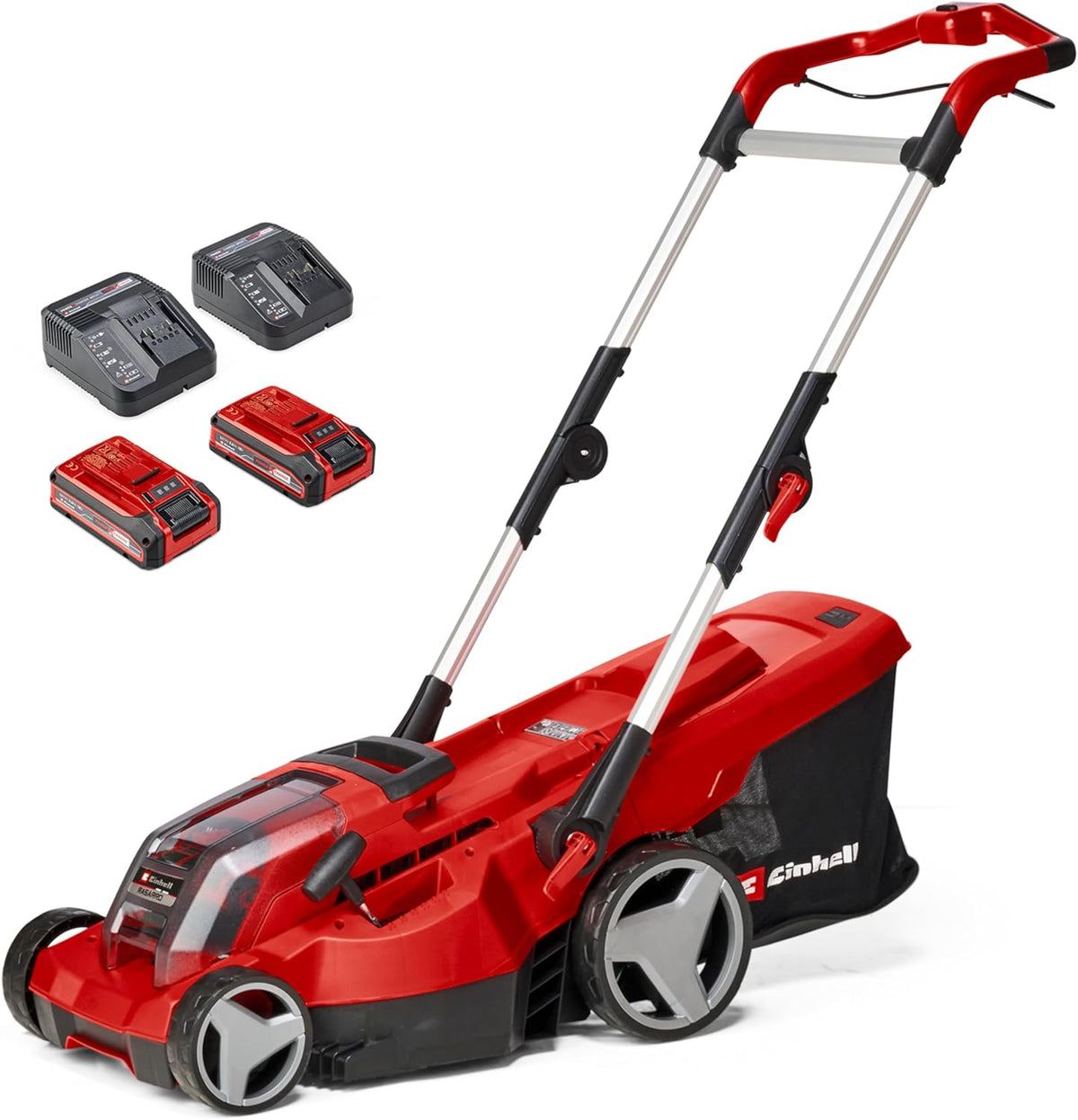 Einhell Akku-Rasenmäher RASARRO 36/42 Kit Power X-Change (36V, 42 cm Schnittbreite, bis 725 m², Brushless, 50L Fangkorb, Mulchfunktion, inkl. 2x 5,2Ah + 1x Twincharger)