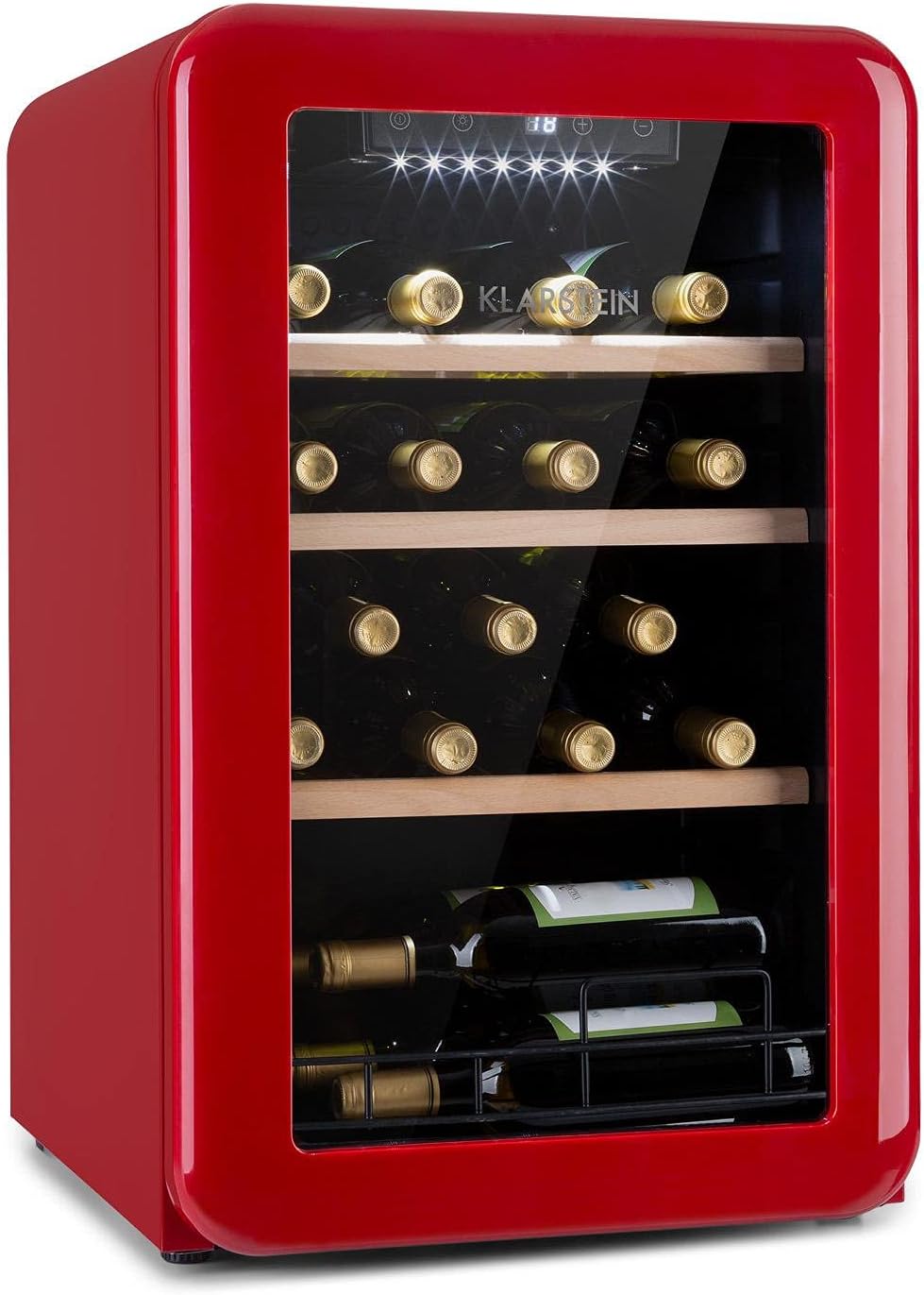 Klarstein Weinkühlschrank, Getränkekühlschrank Schmal, Kühlschrank mit Glastür, Getränkekühlschränke Freistehend, Weinkühlschrank Klein, Weinkühlschränke 1 Zone, UV-Schutz, 4-22 °C, 19 Flaschen