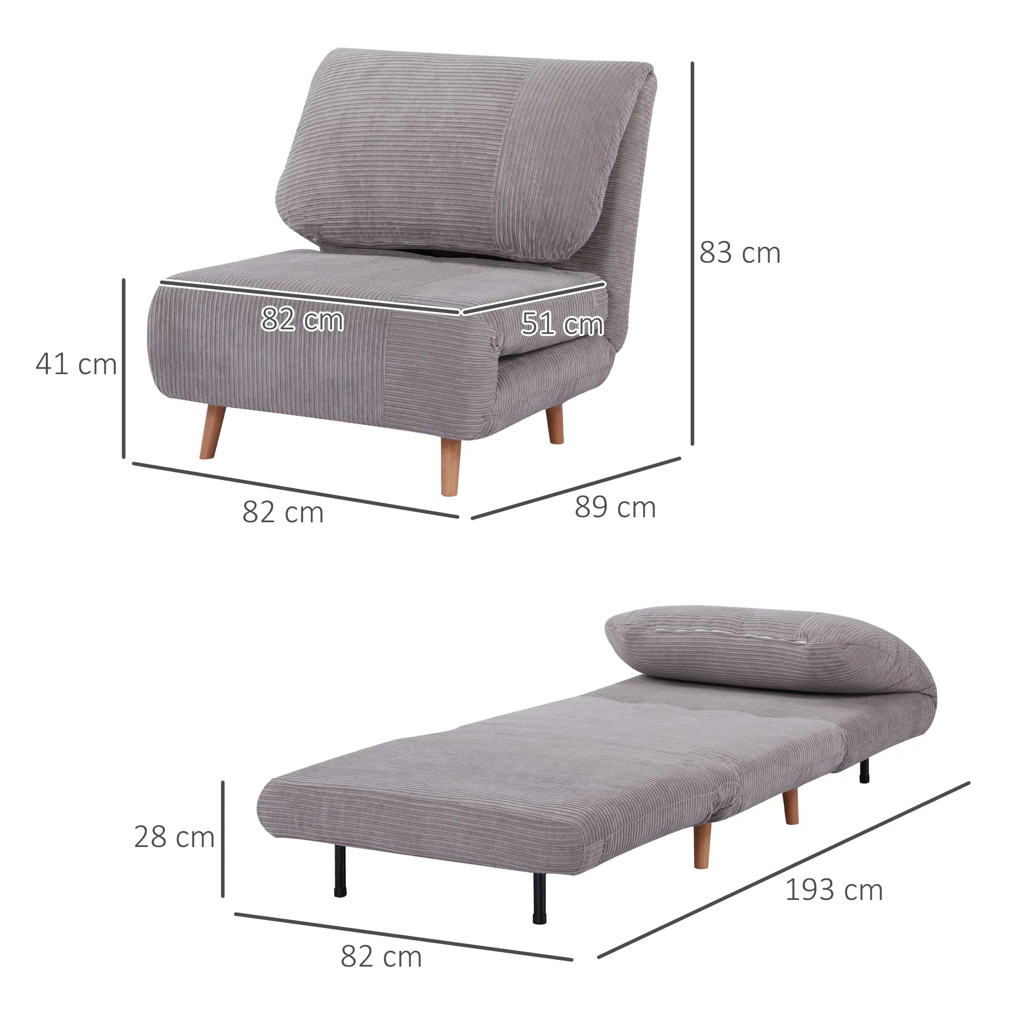 HOMCOM Schlafsessel Schlafsofa 2-in-1 verstellbare Rückenlehne Hellgrau