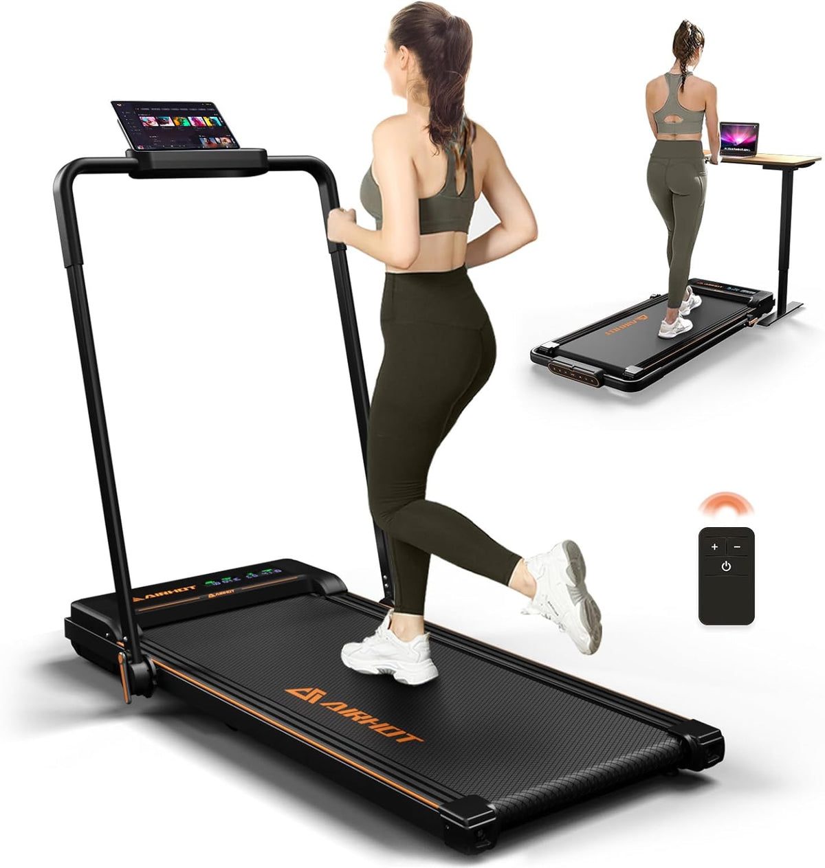 Laufband für Zuhause-AIRHOT, 2,5 PS Walking Pad, Untertisch-Laufband mit Fernbedienung und LED-Anzeige, maximale Geschwindigkeit von 6 km/h BZW. 12 km/h. Kompaktes Laufband für zuhause oder das Büro