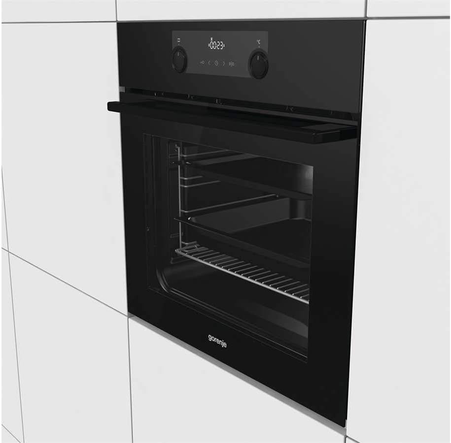 Gorenje 738971 Einbaubackofen-Set OptiBake Black Steam Pyro Set / 77L / Heißluft/Pyrolyse/ExtraSteam/GentleClose/AirFry/Pizzamode 300°C/PerfectGrill/Induktions-Kochfeld mit BridgeZone/schwarz
