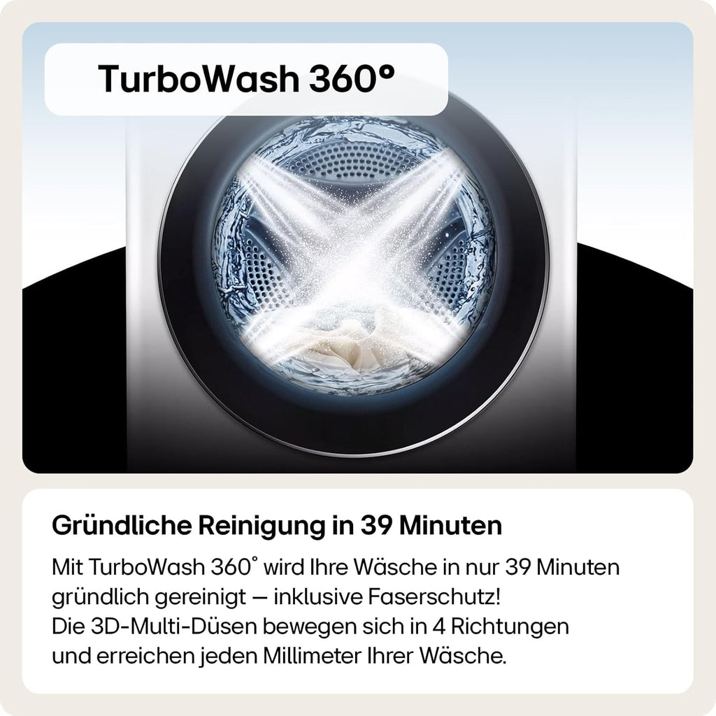 LG F4WV7080, Klasse A, Frontlader-Waschmaschine 8 kg, 1400 U/Min, AI Direct Drive, Wi-Fi, Tiefenreinigung mit Dampf, Groe Kapazitt, TRIPLE A, Auentür aus Sicherheitsglas, 62 x 60 x 85 cm Wei