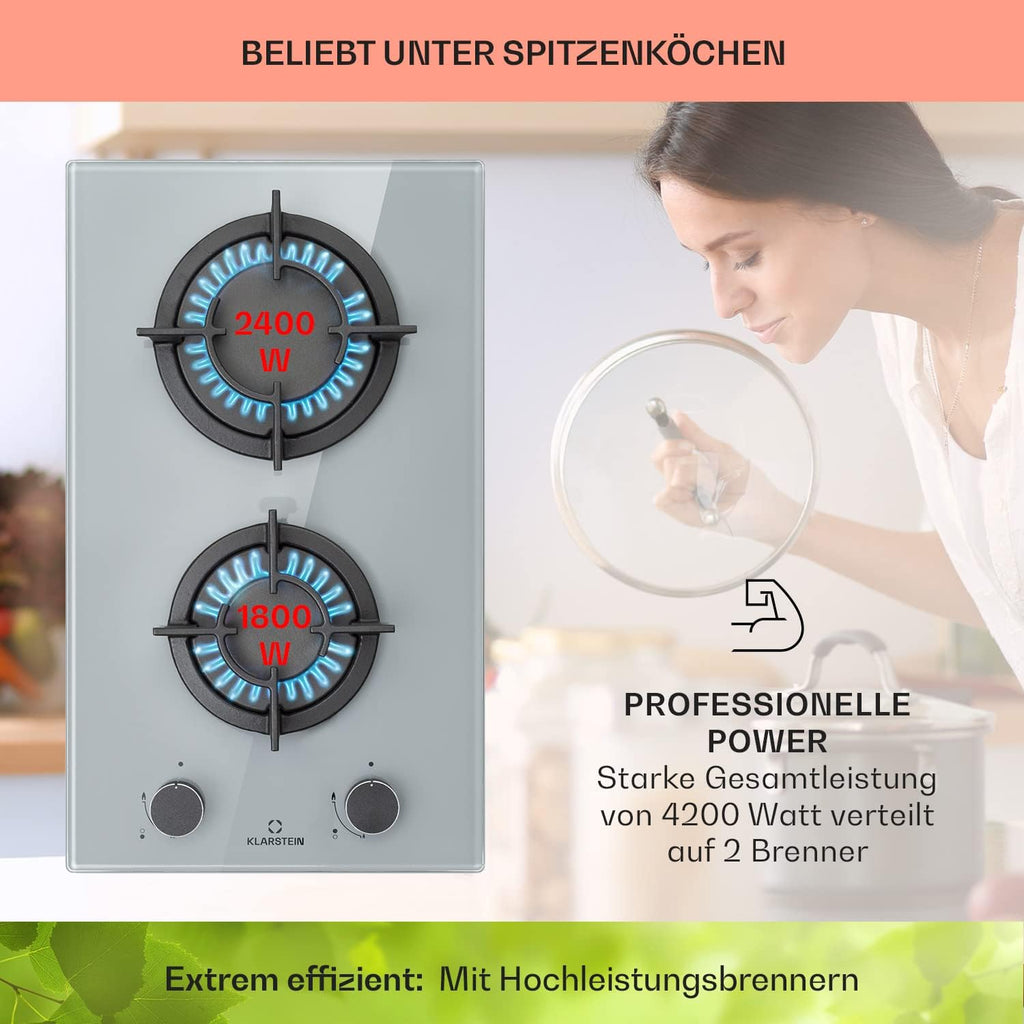 Klarstein Gasherd, Einbau-Gasherd für Propan Gasflasche, Gaskochfeld 4 Flammig, Gasherd für Küche, Camping & Wohnmobil, 8000 W Kochplatte, LPG Gaskocher, Herdplatte für Propangas, Edelstahl Gas-Herd