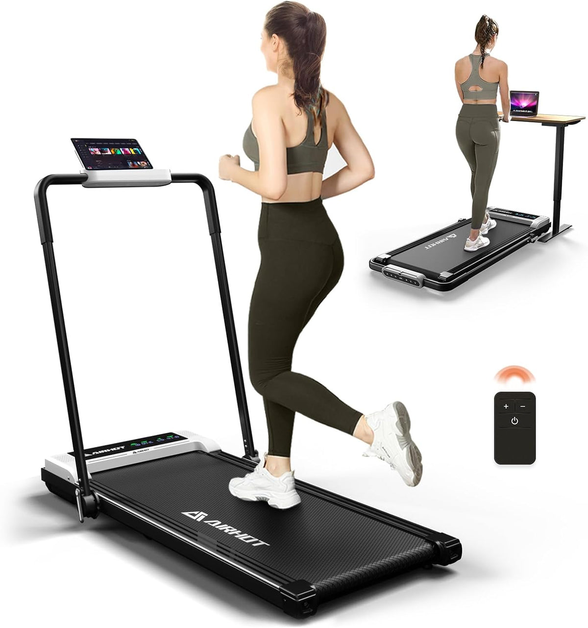 Laufband für Zuhause-AIRHOT, 2,5 PS Walking Pad, Untertisch-Laufband mit Fernbedienung und LED-Anzeige, maximale Geschwindigkeit von 6 km/h BZW. 12 km/h. Kompaktes Laufband für zuhause oder das Büro