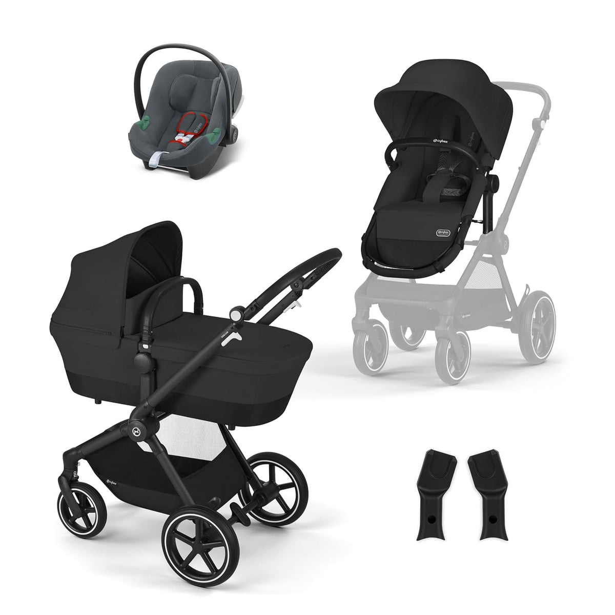 CYBEX Gold Kinderwagen EOS Lux 2-in-1, Reisesystem, Ab Geburt bis 22 kg (ca. 4 Jahre), Moon Black