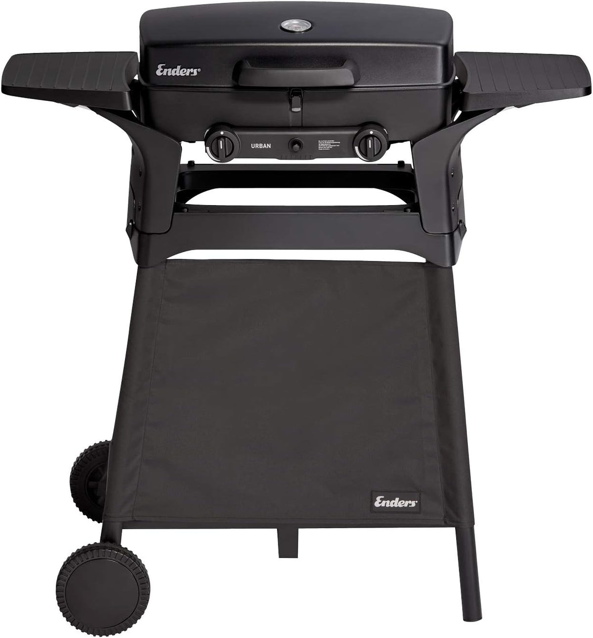 EndersGasgrill Urban II Pro, Tischgrill, Grillen-, Kochen- und Backen Funktion, 2 Brenner Edelstahl, mit Grill-Thermometer, Balkon-, Camping-Grill, Aluguss-Gehäuse, Gusseisen-Rost, #2062