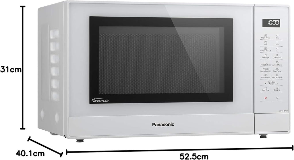 Panasonic NN-GT45KWSUG Kombi-Mikrowelle, Inverter, mit Grill, 24 automatische Programme, Junior-Menü, Feuchtigkeitssensor, 1000, Stahl Aus Kunststoff, 31 liters, Weiß