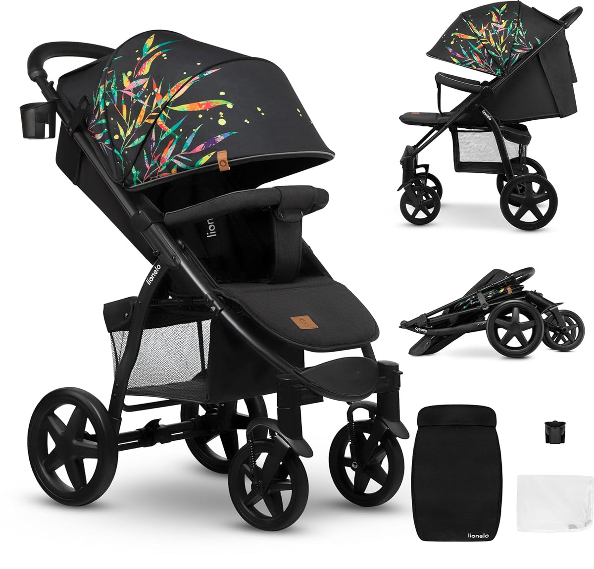 LIONELO Annet Plus Buggy bis 22 kg mit Liegefunktion, Kinderwagen klein zusammenklappbar mit Zubehör, Eva-Schaum-Räder, Moskitonetz, Fußdecke Getränkehalter, Korb