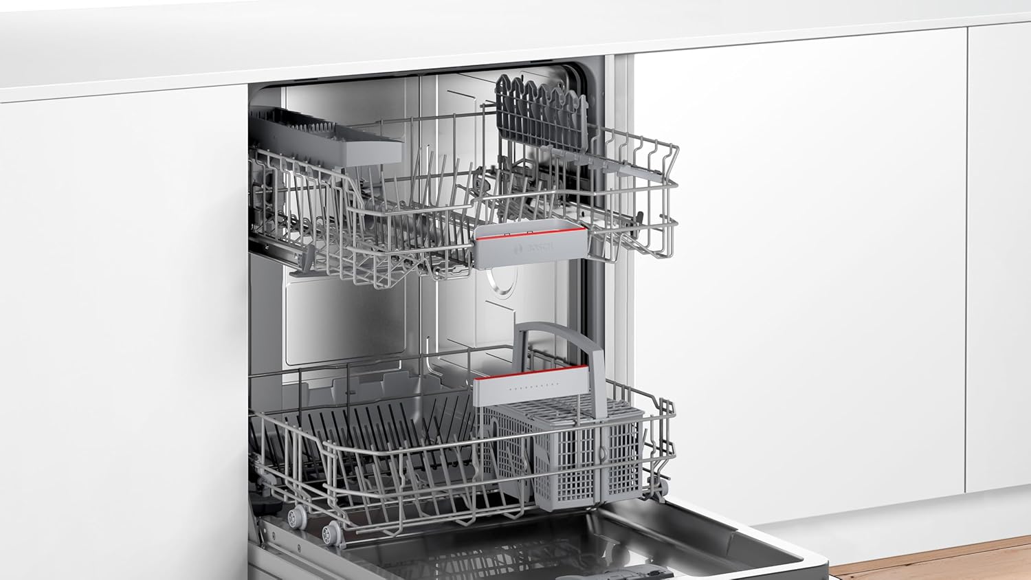 Bosch SMV4ETX08E, Serie 4, Smarter Geschirrspüler Vollintegriert 60 cm, Besteckkorb, Spülmaschine mit Programmassistent, besonders Leise, Rackmatic, Automatische Türöffnung, InfoLight, AquaStop