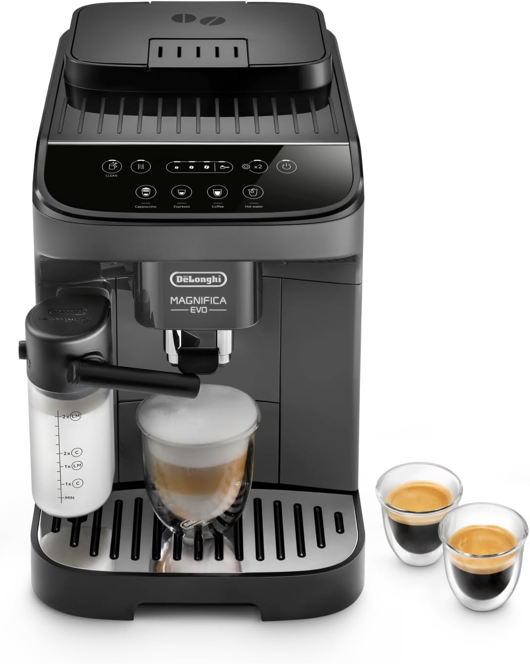 De'Longhi Magnifica Evo ECAM 292.81.B Kaffeevollautomat mit LatteCrema Milchsystem, 7 Direktwahltasten für Cappuccino, Espresso und weitere Kaffeespezialitäten, 2-Tassen-Funktion, Schwarz