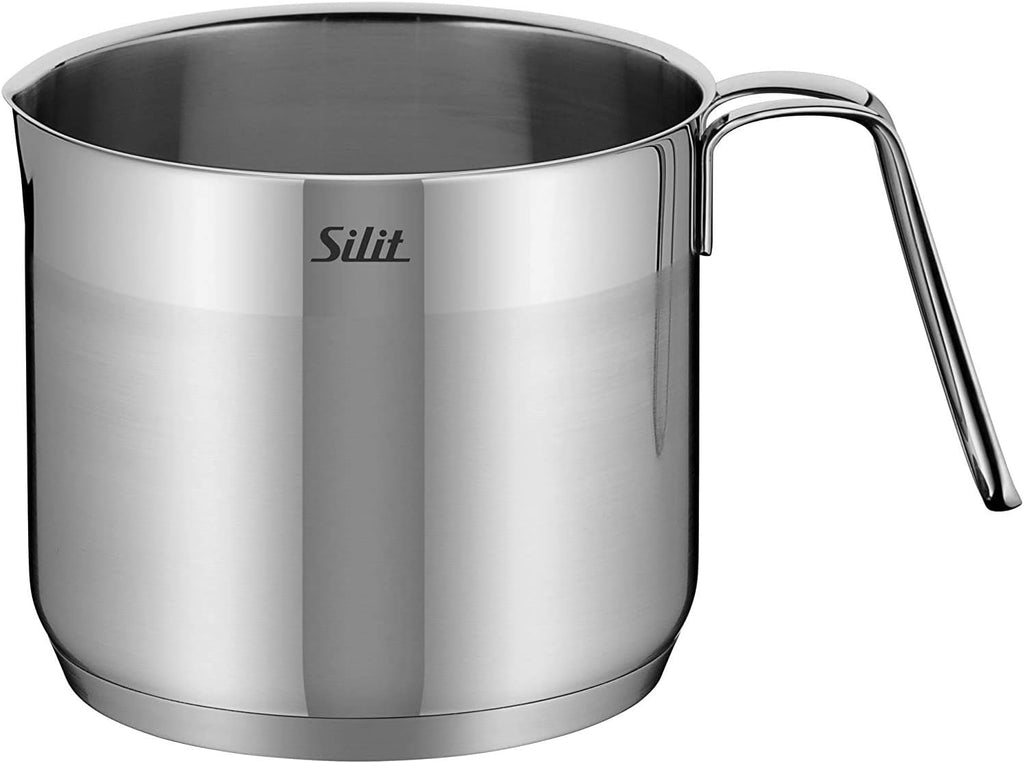 Silit Toskana Topfset induktionsgeeignet 10-teilig, Kochtopf Set mit Glasdeckel, Induktionskochtöpfe, Milchtopf, Dämpfer, Pfanne, Edelstahl teilmattiert, Induktions Töpfe Set unbeschichtet