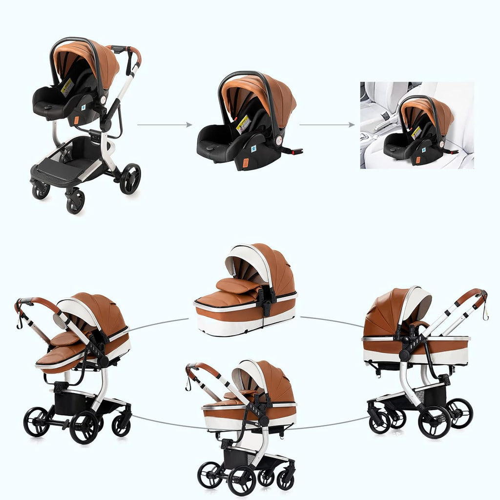 3 in 1 Kombikinderwagen 3 in 1 Reisesysteme Kinderwagen Infant Hochlandschaft Liegender Buggy Kinderwagen Neugeborenen Kinderwagen Faltbarer Standardkinderwagen (906 White)