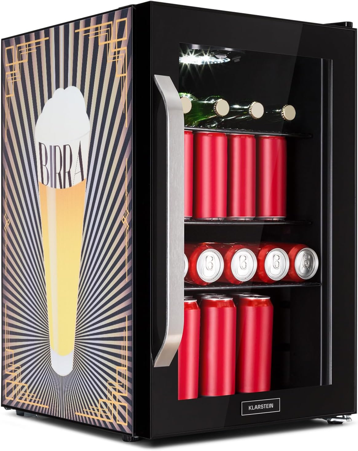 Klarstein Kühlschrank 70L, Kleiner Kühlschrank mit Herausnehmbaren Ablagen, Leiser Mini Kühlschrank mit Glastür & LED, Getränkekühlschrank Klein, Outdoor Geeignet, Biersafe für Flaschen, 0-10°C