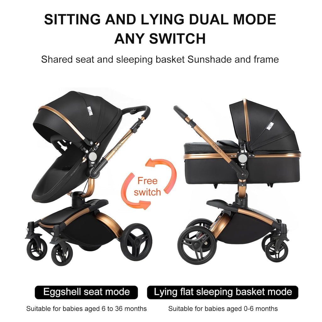 3 in 1 Kombikinderwagen 3 in 1 Reisesysteme Kinderwagen Infant Hochlandschaft Liegender Buggy Kinderwagen Neugeborenen Kinderwagen Faltbarer Standardkinderwagen (906 White)