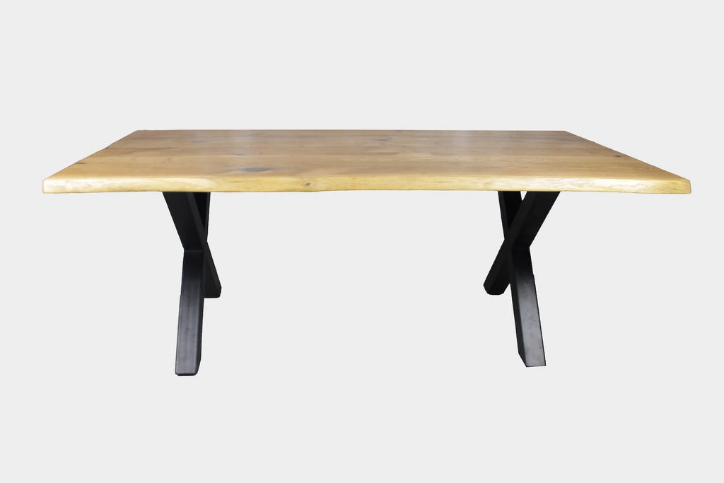 Serie MAXIM | Baumkantentisch - Eiche - inkl. Tischbein X-Form - versch. Gren und Farben | Lnge: 160 - 300 cm | Breite: 90 -100 cm