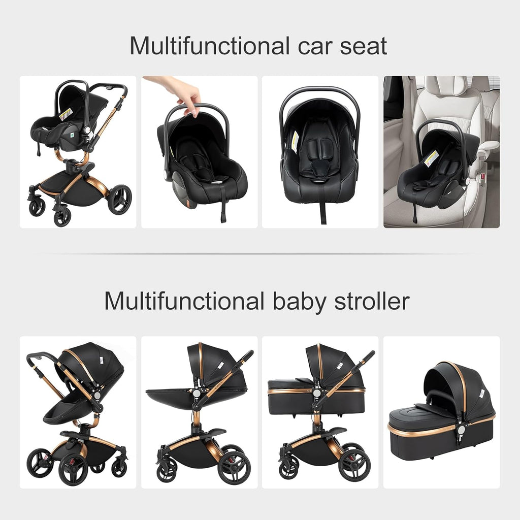 3 in 1 Kombikinderwagen 3 in 1 Reisesysteme Kinderwagen Infant Hochlandschaft Liegender Buggy Kinderwagen Neugeborenen Kinderwagen Faltbarer Standardkinderwagen (906 White)