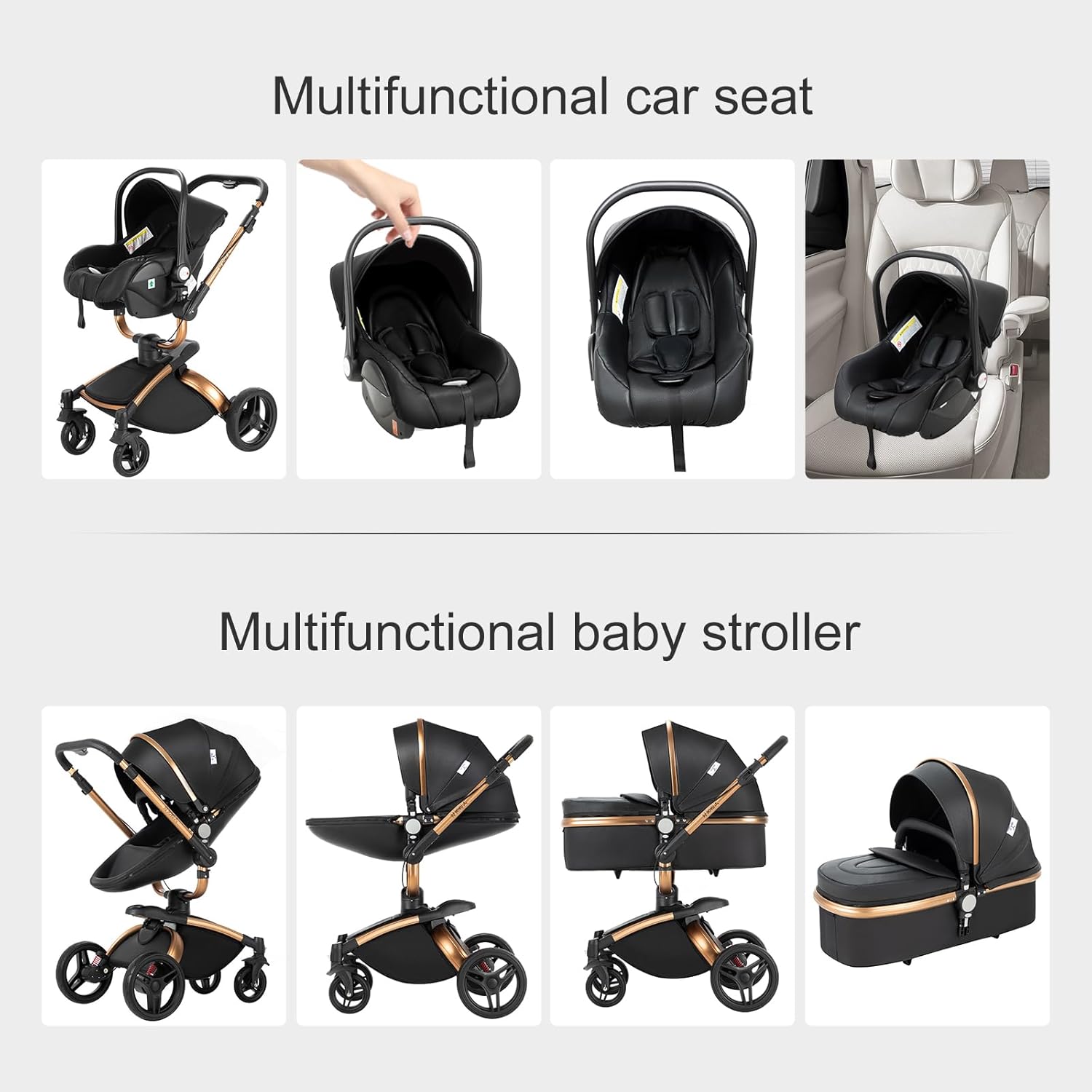 3 in 1 Kombikinderwagen 3 in 1 Reisesysteme Kinderwagen Infant Hochlandschaft Liegender Buggy Kinderwagen Neugeborenen Kinderwagen Faltbarer Standardkinderwagen (906 White)