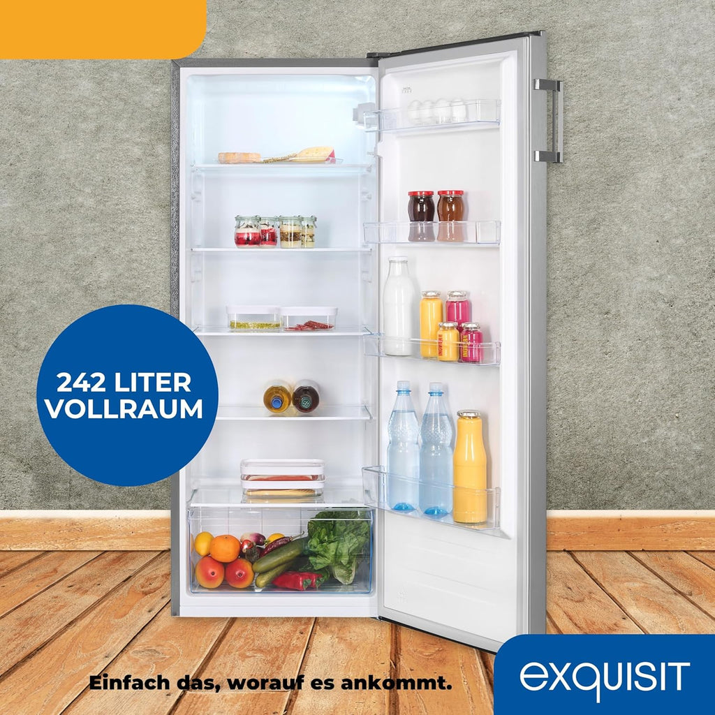 Exquisit Kühlschrank ohne Gefrierfach, Großer Kühlschrank, 5 Ablagen, 242 Liter, Vollraumkühlschrank 143 cm hoch, KS5320-V-H-040E weiss