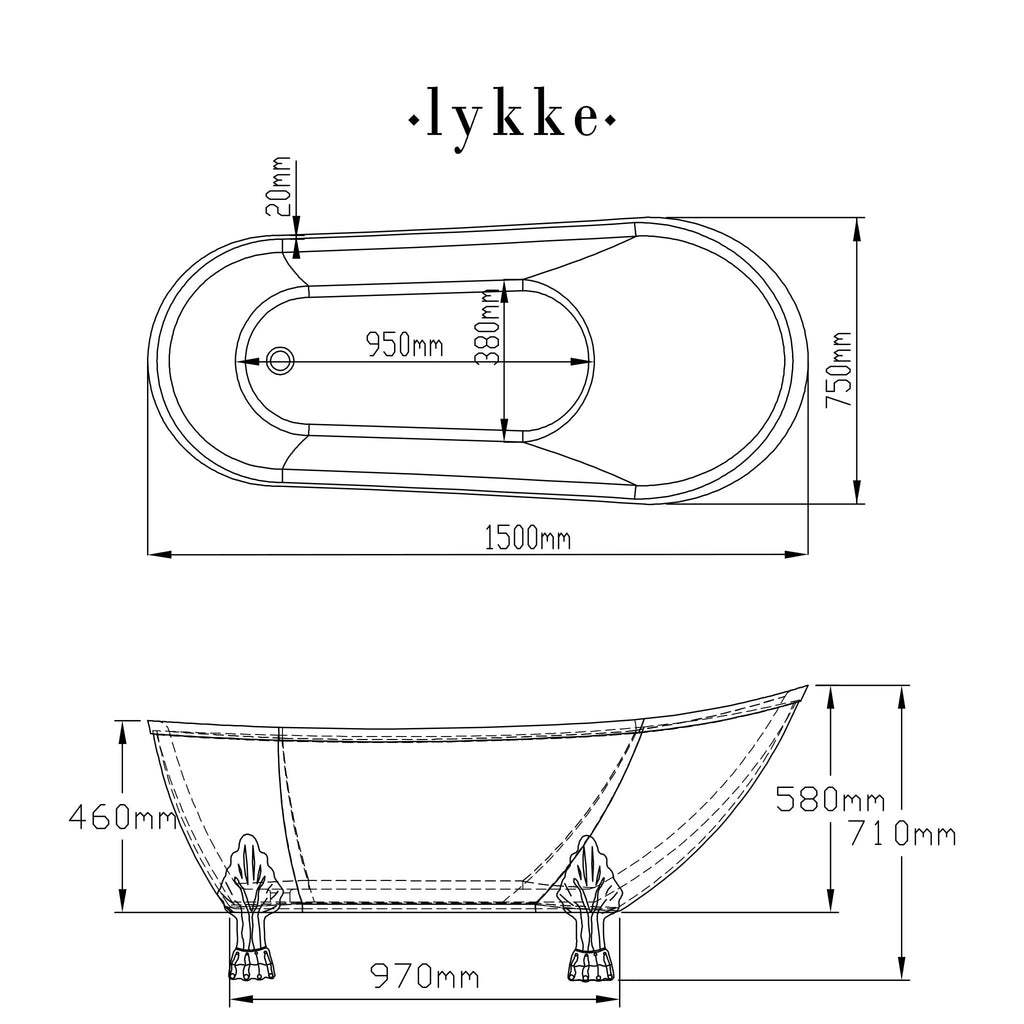 Lykke Badewanne mit Füen Nordic Deluxe 1500x750x710mm, Wei