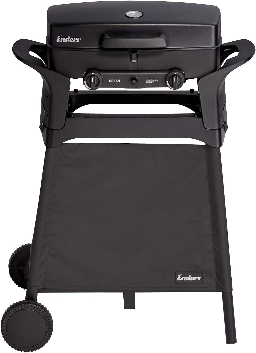 EndersGasgrill Urban II Pro, Tischgrill, Grillen-, Kochen- und Backen Funktion, 2 Brenner Edelstahl, mit Grill-Thermometer, Balkon-, Camping-Grill, Aluguss-Gehäuse, Gusseisen-Rost, #2062