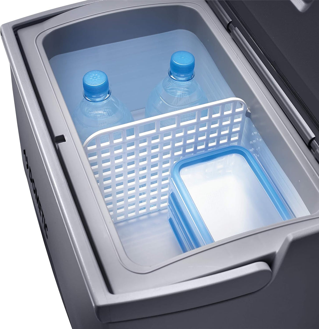 DOMETIC CoolFreeze CDF 36, tragbare elektrische Kompressor-Kühlbox/Gefrierbox, 31 Liter, 12/24 V für Auto, LKW oder Boot mit Batteriewächter, Grau