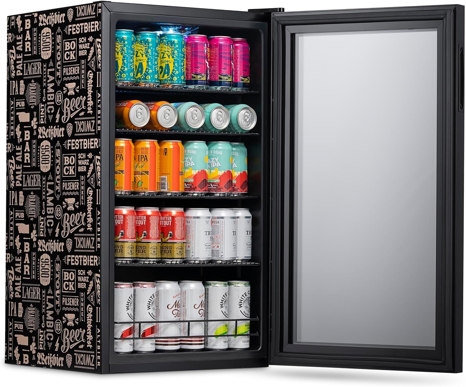 Getränkekühlschrank | Freistehender Kühlschrank für 126 Dosen mit Glastür mit Scharnier rechts | Mini-Getränkekühlschrank, perfekt für Bier, Wein, Limonade und kühlere Getränke