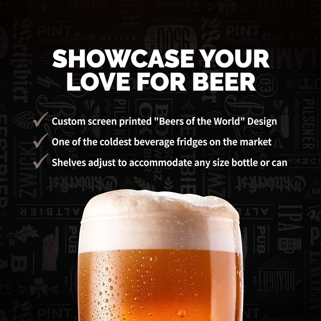 Beverage Refrigerator Cooler | 126 Cans Free Standing with Right Hinge Glass Door | Mini Fridge Beverage Organizer Perfect For Beer, Wine, Soda, And Cooler Drinks