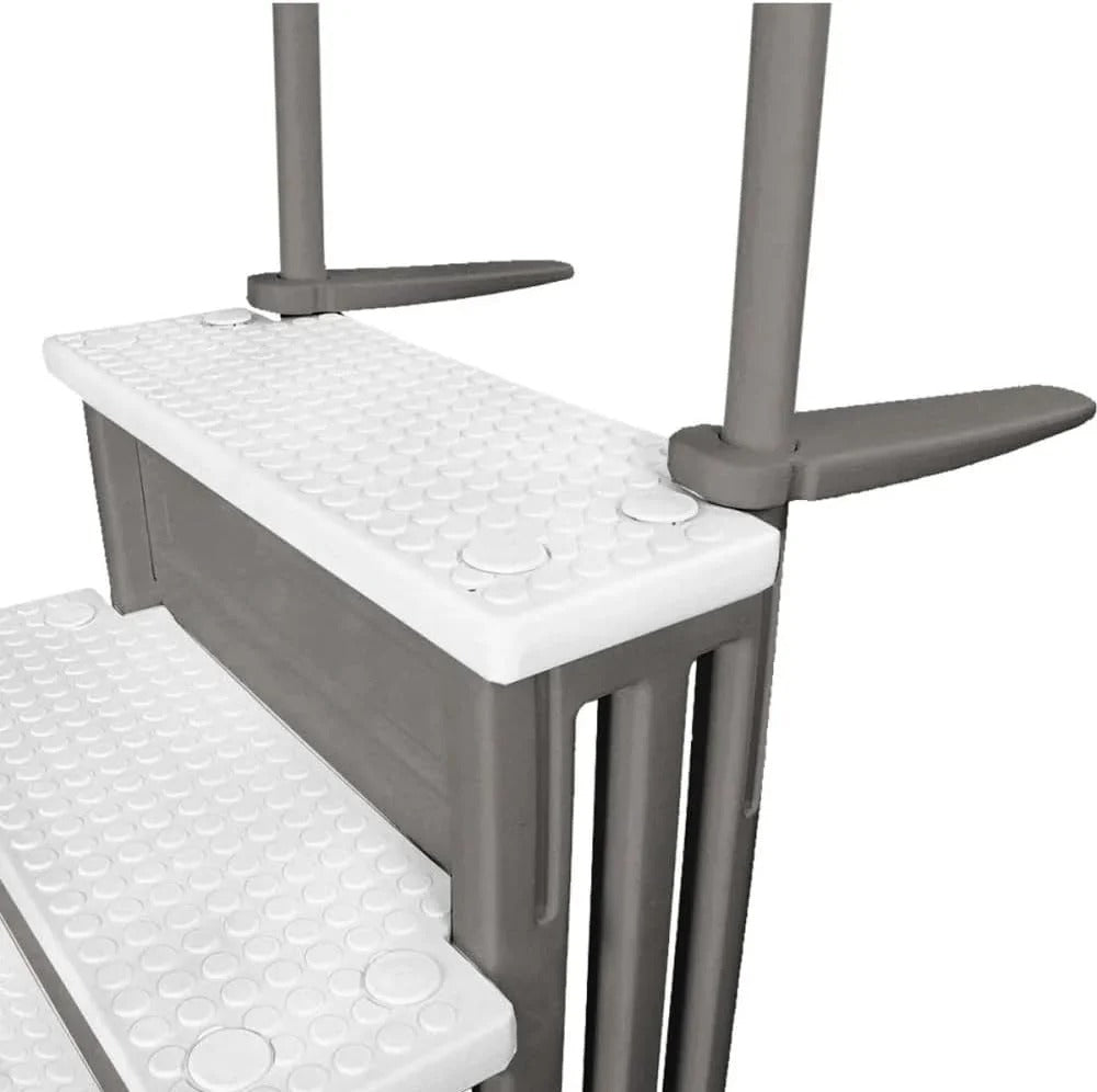 Non-slip entry steps for pools | Grey | For above-ground pools | Can be installed on terraces with a height of 122 to 137 cm | Load capacity up to 136 kg