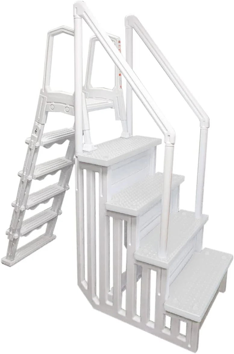 Non-slip entry steps for pools | Grey | For above-ground pools | Can be installed on terraces with a height of 122 to 137 cm | Load capacity up to 136 kg