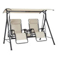Mainstays Zero-Gravity Steel Porch Swing – Beige/Black, Size: 230 cm x 148 cm x 184 cm