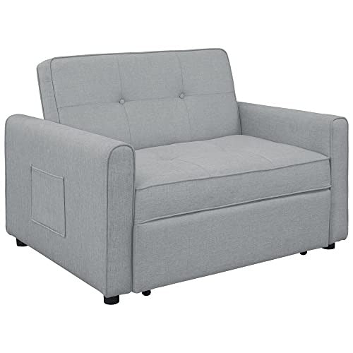 g 488243 Convertible Sleeper Sofa Bed MultiFunctional Adjustable Single Bed Chair with USB Port and 2 Pillows for Small Space Grey