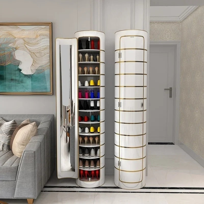 Large-capacity multi-layer rotating disinfection shoe cabinet [with mirror + deodorizer]